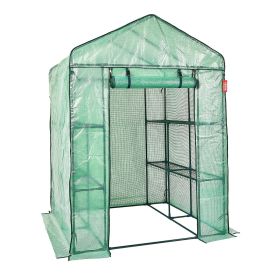 VEVOR Walk-in Green House, 4.6 x 4.6 x 6.6 ft , Greenhouse with Shelves, High Strength PE Cover with Zipper Door and Steel Frame, Assembly in Min