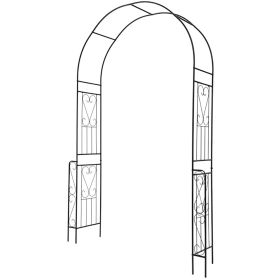 7.9 Feet Metal Garden Arch Backdrop Stand With Fence For Climbing Plants (Color: BLACK)