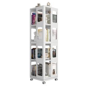 4-Tier All-Steel Rotating Bookshelf With 360  Wheels, Large Size Sturdy   Spacious Book Rack, New Style White Bookshelf,Easy Assembly (Color: White)