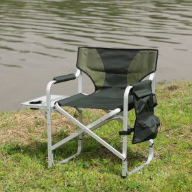1pc Padded Folding Chair W  Side Table & Storage, Lightweight Oversized (Color: GREEN)
