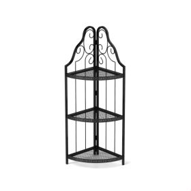 3-Tier Corner Open Shelf,Bookcase Freestanding Shelving Unit (Color: BLACK)