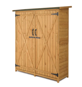 Fir Wood Shed Garden Storage Shed Wood Color & Green (Color: Brown)