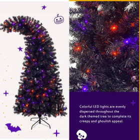 6FT Artificial Fir Bent Top Halloween Christmas Tree, Xmas Tree Bendable  Style Christmas Tree Holiday Decoration W1,080 Branch Tips, 300 LED Lig (Color: BLACK)