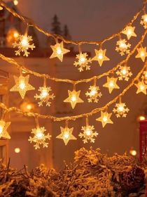 Star And Snowflake Light 40 LED 6M Christmas Tree Party Decoration Outdoor USB Batt (Option: Warm White)