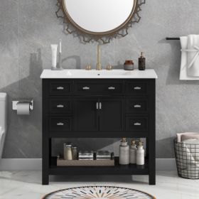 36'' Bathroom Vanity With Top Sink, Modern Bathroom Storage Cabinet With 2 Soft Closing Doors And 6 Drawers, Single Sink Bathroom Vanity (Color: BLACK)