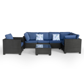 7 Pieces Outdoor Set Furniture Patio Furniture Sets Conversation Sets Balcony Furniture Outdoor Sectional For Outdoor Indoor  Lawn Garden Porch P (Color: Blue)