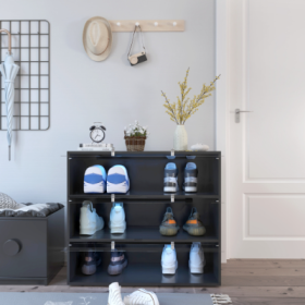 Black Glass Door Shoe Box Shoe Storage Cabinet With RGB Led Light (Color: BLACK)