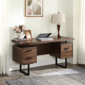 Home Office Computer Desk With Drawers Hanging Letter-size Files, 59 Inch Writing Study Table With Drawers (Color: Brown)