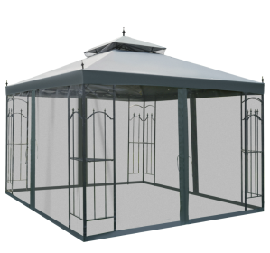 10x10 Steel Patio Gazebo Canopy Grey With Mesh Curtains Shelves (Color: BLACK)