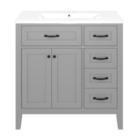 36  Bathroom Vanity With Sink Combo, Gray Bathroom Cabinet With Drawers, Solid Frame And MDF Board (Option: Gray)
