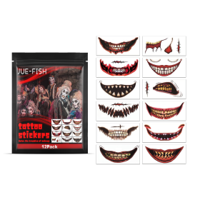 Halloween Prank Makeup Temporary Tattoo, 12PCS Halloween Temporary Face Tattoos, Scary Mouth Tattoo Stickers, Lip Mouth Face Tattoos Decals For C (Option: A)