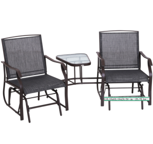 Outdoor Glider Swing 2-Seat Independent Chairs Grey With Center Coffee Table (Color: BLACK)
