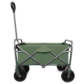 Collapsible Foldable Wagon Cart With Strapping System, Beach Wagon ,Utility Wagon Grocery Cart Camping Shopping Sports Gardeing Fishing Supports (Color: GREEN)