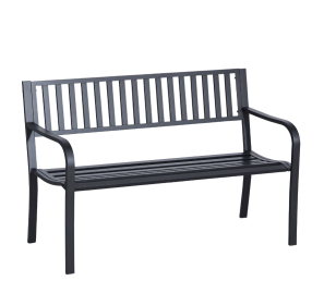 50ft Outdoor Bench Seat, Patio Bench With Slatted Seat, Metal Porch Bench, With 2 Person Design, For Poolside, Lawn, Black (Color: BLACK)