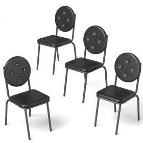 4-piece Bar Stools Faux Leather Dining Chairs With Waterproof Surface And Metal Legs (Color: BLACK)