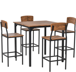 Dining Table Set 5-Piece Modern Counter Height With 4 Chairs Walnut (Color: BLACK)