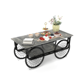 Modern Style Coffee Table Rectangle Coffee Table End Side Table Retro Design Coffee Table With Sturdy Base For Living Room Decor Black (Color: BLACK)