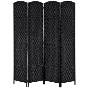 4 Panel Wicker Room Divider Folding Privacy Screen 6' Tall Black (Color: BLACK)